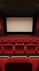 Fototapeta premium Empty Movie Theater with Red Seats and Large Screen.