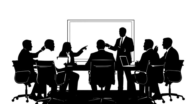 Business Meeting Silhouette: Team Collaboration and Presentation in Boardroom