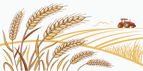 A close-up view of golden wheat stalks with a ladybug perched on one of the grains Vector © rabby