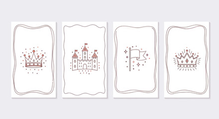 Obraz premium Fairy Tale Icons: Crown, Castle, Flag - Girl's Birthday Card Design Elements