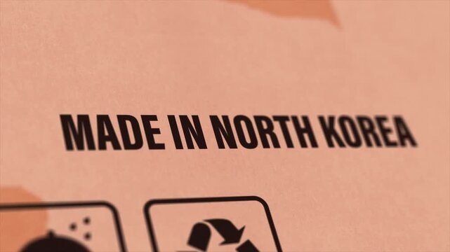 Made in NORTH KOREA Label on Cardboard Box, Animated NORTH KOREA Manufacturing Export Concept
