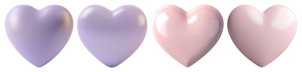 PNG Pastel glossy heart shapes, element set on transparent background