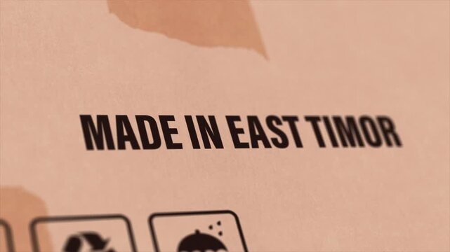 Made in EAST TIMOR Label on Cardboard Box, Animated EAST TIMOR Manufacturing Export Concept