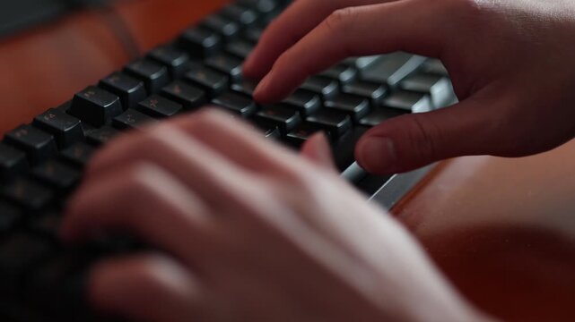 Mechanical Keyboard Close-Up on Wooden Desk