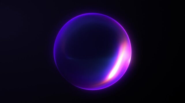 Glowing multicolor plasma energy sphere with purple, blue and warm orange highlights on dark background. Smooth luminous surface with subtle internal. Futuristic minimal digital orb, 4K 60fps loop