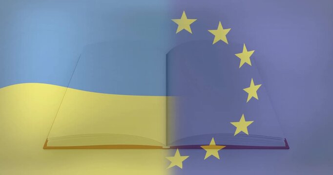 Vertical video: Open book staying centered, loop starting, flags waving, stars shifting for design