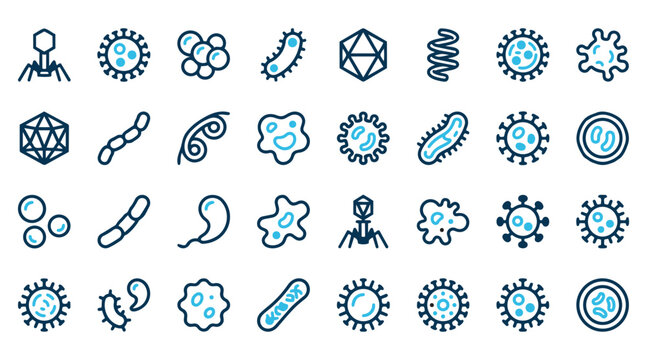Microscopic Pathogen and Virus Icon Set for Healthcare and Biological Studies