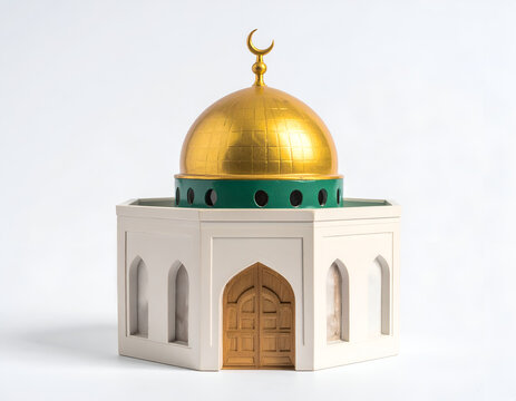Miniature mosque model with golden dome and crescent moon