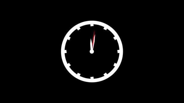 Flat style clock icon animation, time management symbol isolated on black background, 4K seamless loop.