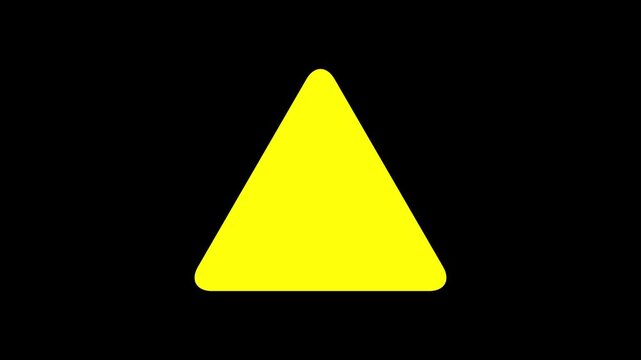 Animated yellow triangle exclamation warning symbol with alpha transparency perfect for alert overlays in videos