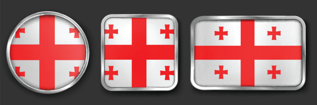 GEORGIA Metallic Flag Collection, Circular, Square and Rectangular GEORGIA Flag Badges Set