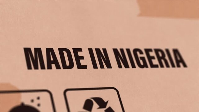 Made in Nigeria Label on Cardboard Box, Animated Nigeria Manufacturing Export Concept