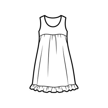 Simple cotton nightgown illustration isolated on white background with ruffled hem detail