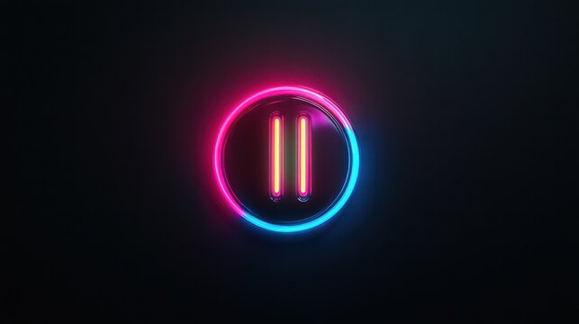 Neon pause button graphic on dark background