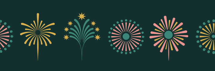 Obraz premium Colorful fireworks exploding in the night sky with stars festive holiday celebration decorations