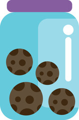 Bright vector illustration of a blue cookie jar containing several chocolate chip cookies