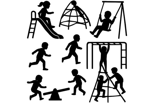 Kids Playing Together in Playground Vector Silhouette Pack