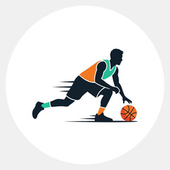 Fototapeta premium Silhouette of a basketball player dribbling the ball.