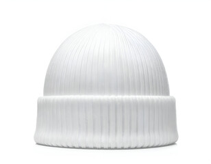 White ribbed knit winter hat, studio shot