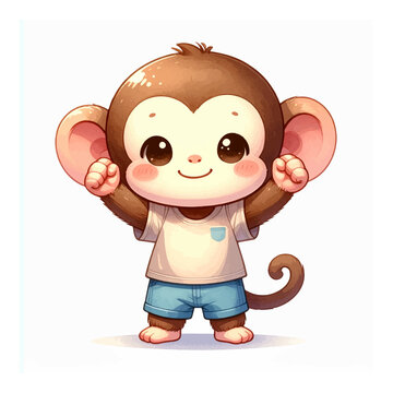 Cartoon Monkey Character Standing Alone.