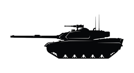 A stark silhouette of a modern main battle tank depicted in a side profile view © arfanah02