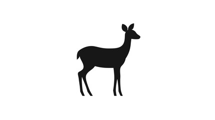 Fototapeta premium A silhouette of a deer standing on white background. Shows a black outline of the animal