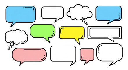 Fototapeta premium Collection of colorful speech bubbles and thought clouds.