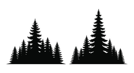 Fototapeta premium Silhouetted evergreen trees create a simple graphic forest scene against a white background high quality professional