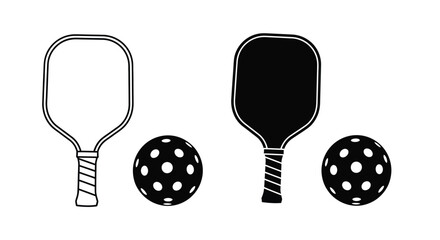 Pickleball paddles and balls in a striking black and white silhouette © SHM707k