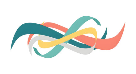 Whirling abstract ribbons create a mesmerizing swirl of pastel colors, forming a dynamic decorative design element