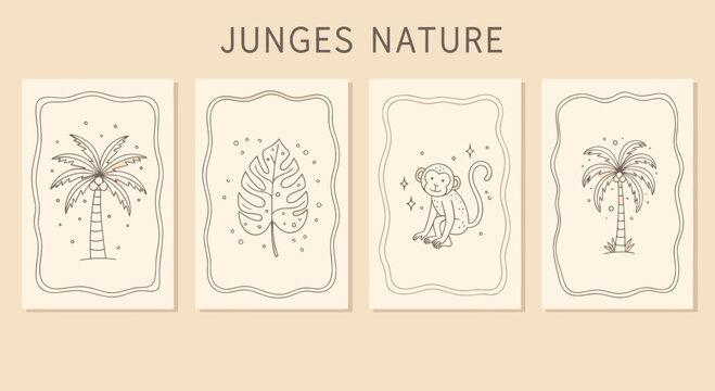 Boho Tropical Art Prints: Palm Trees, Monstera Leaf, Monkey