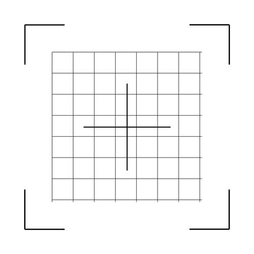 Centered Cartesian Grid Reticle Bounded by Four Precision Crop Corners