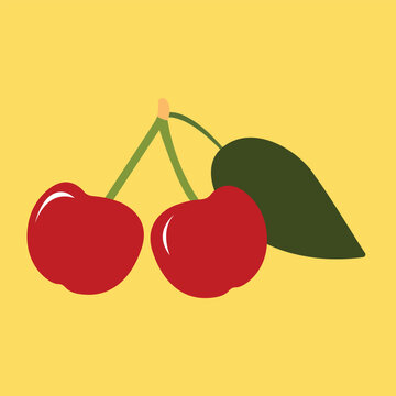 Vector cherry illustration. Isolated on a white background. Cartoon style icon, vector cherry - fresh fruit, natural berry.