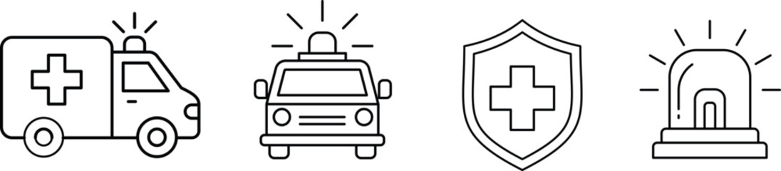 Emergency medical service icon set with ambulance and siren light © stock9999