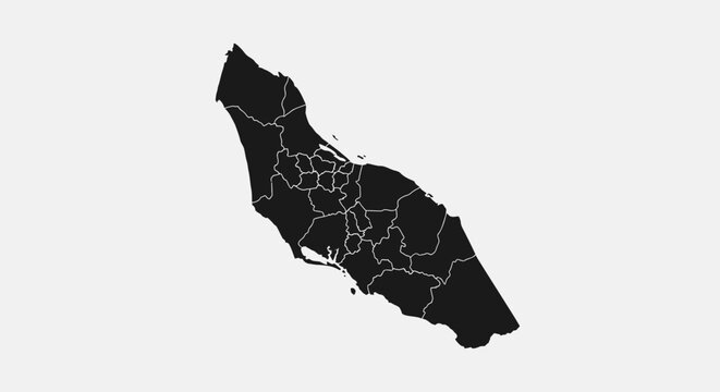 Aruba Map Silhouette, Island Outline with Internal Divisions, Caribbean Tourism Destination