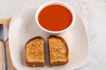 tomato soup ith a burger melt sandwich