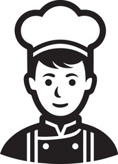 Obraz premium Hand Drawn Man as Chef Black and White Avatar Illustration in Minimal Line Art Style Design