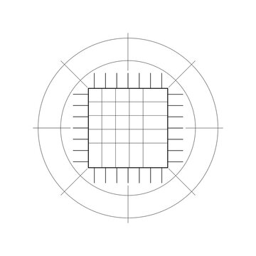 Microchip Style Square Grid Reticle Encircled By Concentric Calibration Rings
