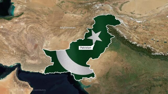 Pakistan Map Highlighted on Asian Satellite Imagery with Flag