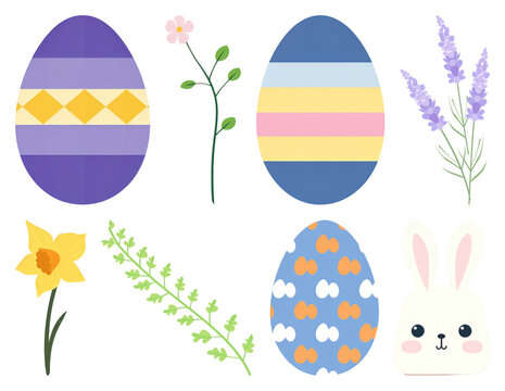 PNG Colorful Easter eggs and flowers, transparent background
