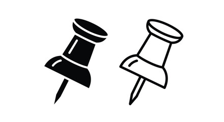 Two push pins one filled and one outlined in a simple silhouette