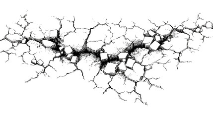 Obraz premium Cracked ground graphic illustration in black and white for abstract designs