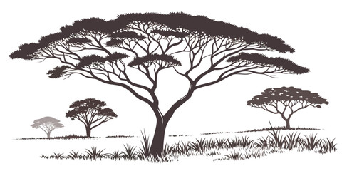 A majestic acacia tree stands tall in the vast savannah landscape. Vector © Akshay