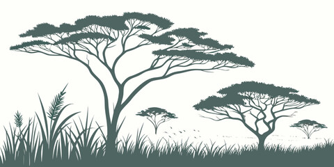 A serene landscape featuring a group of baobab trees in the savannah Vector © Akshay