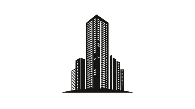Black and white skyscraper buildings icon silhouette illustration