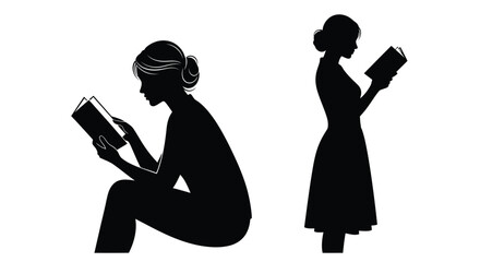 Two women reading books in a striking black silhouette © MK2.00