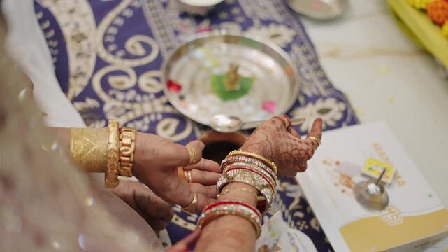 Traditional Indian Ghar Vastu Ritual with Kalash, Coconut and Sacred Puja Setup
