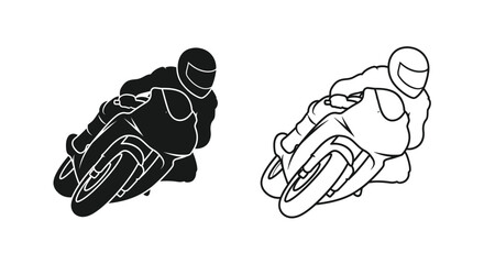 Motorcycle riders in dynamic poses black and white outline silhouette © MK2.00