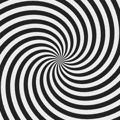 Fototapeta premium Black and white radial optical illusion vector background. High-contrast monochrome lines creating a hypnotic vortex effect and depth. 
