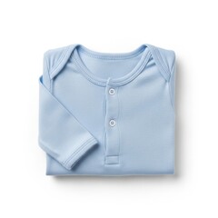 A folded light blue baby onesie with buttons